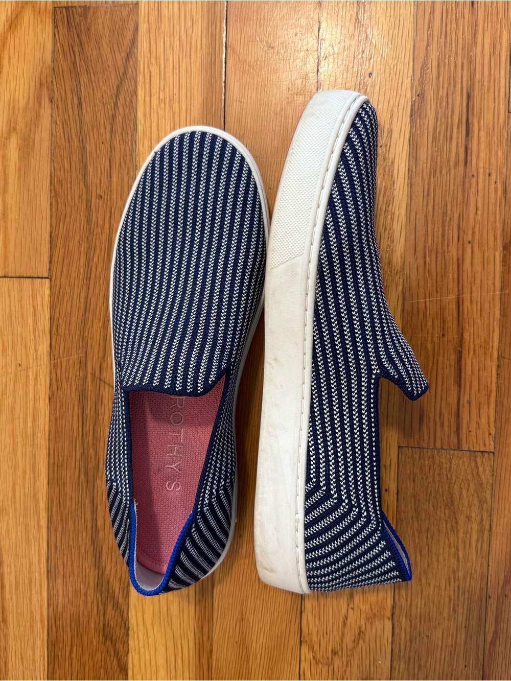 Rothy’s the original slip on sneaker navy and white stripe- size 9.5 - Picture 2 of 5